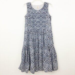 Anokhi Indian Block Print Tiered Dress Size XS 100% Cotton Blue white Sleeveless